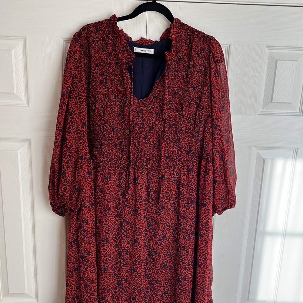 Mango Plus Printed Red & Navy Dress